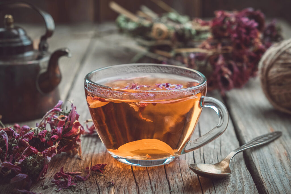 A cup of echinacea tea for natural immunity and healing.